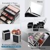 imageFRENESSA Makeup Case 118 Inch Makeup Organizer Case Large Cosmetic Box with Mirror Portable 3 Trays Travel Storage Box for Make Up Nail Tech Kits Cosmetology Case 3D Rose Gold FloralBlack Floral