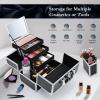 imageFRENESSA Makeup Case 118 Inch Makeup Organizer Case Large Cosmetic Box with Mirror Portable 3 Trays Travel Storage Box for Make Up Nail Tech Kits Cosmetology Case 3D Rose Gold FloralBlack Floral