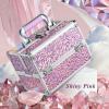 imageFRENESSA Makeup Case Organizer Cosmetic Box Storage Portable Makeup Train Case with Mirror 2 Trays Travel Vanity Box for Cosmetics Nail Kits Craft Tools Case Aluminum Hard Make Up Organizer BlackShiny Pink