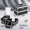 imageFRENESSA Makeup Case Organizer Cosmetic Box Storage Portable Makeup Train Case with Mirror 2 Trays Travel Vanity Box for Cosmetics Nail Kits Craft Tools Case Aluminum Hard Make Up Organizer BlackBlack