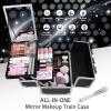 imageFRENESSA Makeup Case Organizer Cosmetic Box Storage Portable Makeup Train Case with Mirror 2 Trays Travel Vanity Box for Cosmetics Nail Kits Craft Tools Case Aluminum Hard Make Up Organizer BlackBlack
