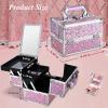 imageFRENESSA Makeup Case Organizer Cosmetic Box Storage Portable Makeup Train Case with Mirror 2 Trays Travel Vanity Box for Cosmetics Nail Kits Craft Tools Case Aluminum Hard Make Up Organizer BlackShiny Pink
