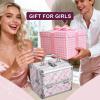 imageFRENESSA Makeup Case Train Case Portable Makeup Box with Mirror Lock Box Travel Cosmetic Train Cases Hard Makeup Organizer for Nail Craft Storage Vanity Rose GoldPink Plaid