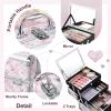 imageFRENESSA Makeup Case Train Case Portable Makeup Box with Mirror Lock Box Travel Cosmetic Train Cases Hard Makeup Organizer for Nail Craft Storage Vanity Rose GoldPink Plaid
