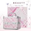 imageFRENESSA Makeup Case Train Case Portable Makeup Box with Mirror Lock Box Travel Cosmetic Train Cases Hard Makeup Organizer for Nail Craft Storage Vanity Rose GoldPink Plaid