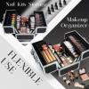 imageFRENESSA Makeup Train Case 885 Inch Portable Makeup Case Organizer Cosmetic Box Make Up Box Makeup Organizer Cosmetic Storage Cases with Locking Nail Kit Organizer Small Travel Case Mermaid PinkShiny Black