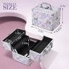 imageFRENESSA Makeup Train Case 885 Inch Portable Makeup Case Organizer Cosmetic Box Make Up Box Makeup Organizer Cosmetic Storage Cases with Locking Nail Kit Organizer Small Travel Case Mermaid PinkPink Plaid