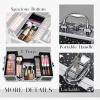 imageFRENESSA Makeup Train Case 885 Inch Portable Makeup Case Organizer Cosmetic Box Make Up Box Makeup Organizer Cosmetic Storage Cases with Locking Nail Kit Organizer Small Travel Case Mermaid PinkShiny Black Star