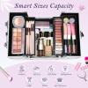imageFRENESSA Makeup Train Case 885 Inch Portable Makeup Case Organizer Cosmetic Box Make Up Box Makeup Organizer Cosmetic Storage Cases with Locking Nail Kit Organizer Small Travel Case Mermaid PinkPink Plaid