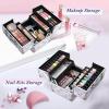 imageFRENESSA Makeup Train Case 885 Inch Portable Makeup Case Organizer Cosmetic Box Make Up Box Makeup Organizer Cosmetic Storage Cases with Locking Nail Kit Organizer Small Travel Case Mermaid PinkPink Plaid