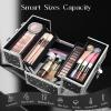 imageFRENESSA Makeup Train Case 885 Inch Portable Makeup Case Organizer Cosmetic Box Make Up Box Makeup Organizer Cosmetic Storage Cases with Locking Nail Kit Organizer Small Travel Case Mermaid PinkShiny Black Star