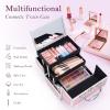 imageFRENESSA Makeup Train Case Makeup Box Organizer Portable Cosmetic Travel Case Makeup Case with Mirror Locking Make Up Cases Organizers and Storage for Nail Supplies Hard Cosmetic Box Shiny PinkPink