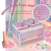 imageFRENESSA Makeup Train Case Makeup Box Organizer Portable Cosmetic Travel Case Makeup Case with Mirror Locking Make Up Cases Organizers and Storage for Nail Supplies Hard Cosmetic Box Shiny PinkPink