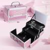 imageFRENESSA Makeup Train Case Makeup Box Organizer Portable Cosmetic Travel Case Makeup Case with Mirror Locking Make Up Cases Organizers and Storage for Nail Supplies Hard Cosmetic Box Shiny PinkPink