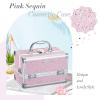 imageFRENESSA Makeup Train Case Makeup Box Organizer Portable Cosmetic Travel Case Makeup Case with Mirror Locking Make Up Cases Organizers and Storage for Nail Supplies Hard Cosmetic Box Shiny PinkShinny Pink