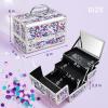 imageFRENESSA Makeup Train Case Makeup Box Organizer Portable Cosmetic Travel Case Makeup Case with Mirror Locking Make Up Cases Organizers and Storage for Nail Supplies Hard Cosmetic Box Shiny PinkPurple