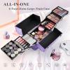 imageFRENESSA Makeup Train Case Makeup Case 118 Inch Large Cosmetic Box Organizer Travel Storage Professional Make Up Train Carrying Case with 6 Trays Locking Hard Vanity Storage BlackPurple