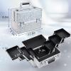 imageFRENESSA Makeup Train Case Makeup Case 118 Inch Large Cosmetic Box Organizer Travel Storage Professional Make Up Train Carrying Case with 6 Trays Locking Hard Vanity Storage BlackSilver