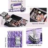 imageFRENESSA Makeup Train Case Makeup Case 118 Inch Large Cosmetic Box Organizer Travel Storage Professional Make Up Train Carrying Case with 6 Trays Locking Hard Vanity Storage BlackPurple