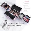 imageFRENESSA Makeup Train Case Makeup Case 118 Inch Large Cosmetic Box Organizer Travel Storage Professional Make Up Train Carrying Case with 6 Trays Locking Hard Vanity Storage BlackPink