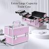imageFRENESSA Makeup Train Case Makeup Case 118 Inch Large Cosmetic Box Organizer Travel Storage Professional Make Up Train Carrying Case with 6 Trays Locking Hard Vanity Storage BlackPink