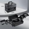 imageFRENESSA Makeup Train Case Makeup Case 118 Inch Large Cosmetic Box Organizer Travel Storage Professional Make Up Train Carrying Case with 6 Trays Locking Hard Vanity Storage BlackDark Black