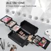 imageFRENESSA Makeup Train Case Makeup Case 118 Inch Large Cosmetic Box Organizer Travel Storage Professional Make Up Train Carrying Case with 6 Trays Locking Hard Vanity Storage BlackDark Black