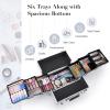 imageFRENESSA Makeup Train Case Makeup Case 118 Inch Large Cosmetic Box Organizer Travel Storage Professional Make Up Train Carrying Case with 6 Trays Locking Hard Vanity Storage BlackSilver