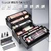 imageFRENESSA Makeup Train Case Makeup Case 126 Inch Large Cosmetic Box Organizer Travel Storage Professional Make Up Train Carrying Case with 6 Trays Locking Shoulder Strap Hard Vanity Storage PurpleDark Black