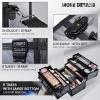 imageFRENESSA Makeup Train Case Makeup Case 126 Inch Large Cosmetic Box Organizer Travel Storage Professional Make Up Train Carrying Case with 6 Trays Locking Shoulder Strap Hard Vanity Storage PurpleDark Black