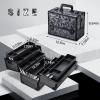 imageFRENESSA Makeup Train Case Makeup Case 126 Inch Large Cosmetic Box Organizer Travel Storage Professional Make Up Train Carrying Case with 6 Trays Locking Shoulder Strap Hard Vanity Storage PurpleDark Black