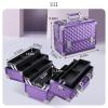 imageFRENESSA Makeup Train Case Makeup Case 126 Inch Large Cosmetic Box Organizer Travel Storage Professional Make Up Train Carrying Case with 6 Trays Locking Shoulder Strap Hard Vanity Storage PurplePurple