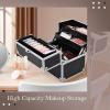 imageFRENESSA Makeup Train Case Makeup Case Travel Cosmetic Box Organizer Portable Make Up Box with Dividers Lockable for Artist Nail Sewing Vanity Storage Makeup Travel Case Rose GoldBlack