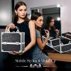 imageFRENESSA Makeup Train Case Makeup Organizer Box Portable Cosmetic Travel Case with Lock 4 Trays Aluminum Hard Vanity Box Make Up Artist Nail Beauty Storage Organizer Cosmetic Suitcase Bright SilverNatural Floral Black