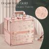 imageFRENESSA Makeup Train Case Makeup Organizer Box Portable Cosmetic Travel Case with Lock 4 Trays Aluminum Hard Vanity Box Make Up Artist Nail Beauty Storage Organizer Cosmetic Suitcase Bright SilverRose Gold Floral