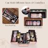 imageFRENESSA Makeup Train Case Makeup Organizer Box Portable Cosmetic Travel Case with Lock 4 Trays Aluminum Hard Vanity Box Make Up Artist Nail Beauty Storage Organizer Cosmetic Suitcase Bright SilverRose Gold Floral