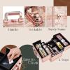 imageFRENESSA Makeup Train Case Makeup Organizer Box Portable Cosmetic Travel Case with Lock 4 Trays Aluminum Hard Vanity Box Make Up Artist Nail Beauty Storage Organizer Cosmetic Suitcase Bright SilverRose Gold Floral