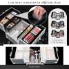 imageFRENESSA Makeup Train Case Makeup Organizer Box Portable Cosmetic Travel Case with Lock 4 Trays Aluminum Hard Vanity Box Make Up Artist Nail Beauty Storage Organizer Cosmetic Suitcase Bright SilverNatural Floral Black
