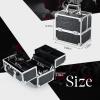 imageFRENESSA Makeup Train Case Makeup Organizer Box Portable Cosmetic Travel Case with Lock 4 Trays Aluminum Hard Vanity Box Make Up Artist Nail Beauty Storage Organizer Cosmetic Suitcase Bright SilverNatural Floral Black