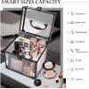 imageFRENESSA Portable Makeup Case Clear Crown Box Cosmetics Display Case Toiletry Organizer Box Transparent Acrylic Artists Train Case Travel Makeup Tools Storage for Vanity Bathroom Counter Dresser CaseBlack