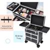 imageFRENESSA Professional Rolling Makeup Case Aluminum Trolley Train Case with 360 Swivel Wheels for Makuep Artist Travel Cosmetic Organizer with Sliding Drawers for Nail Tech Hairstylist Barber BlackBlack