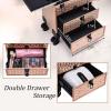 imageFRENESSA Professional Rolling Makeup Case Aluminum Trolley Train Case with 360 Swivel Wheels for Makuep Artist Travel Cosmetic Organizer with Sliding Drawers for Nail Tech Hairstylist Barber BlackRose Gold