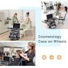 imageFRENESSA Professional Rolling Makeup Case Aluminum Trolley Train Case with 360 Swivel Wheels for Makuep Artist Travel Cosmetic Organizer with Sliding Drawers for Nail Tech Hairstylist Barber BlackBlack