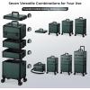 imageFRENESSA Rolling Makeup Train Case Cosmetology Case on Wheels 5 in 1 Makeup Case with Lid Rolling Large Make Up Organizer for Artist Barber Salon Nail Teach Kits Professional Cosmetic Box GreyDark Green