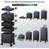 imageFRENESSA Rolling Makeup Train Case Cosmetology Case on Wheels 5 in 1 Makeup Case with Lid Rolling Large Make Up Organizer for Artist Barber Salon Nail Teach Kits Professional Cosmetic Box GreyBlack