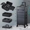 imageFRENESSA Rolling Makeup Train Case Cosmetology Case on Wheels 5 in 1 Makeup Case with Lid Rolling Large Make Up Organizer for Artist Barber Salon Nail Teach Kits Professional Cosmetic Box GreyBlack