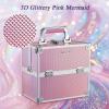 imageFrenessa Makeup Case Makeup Box Cosmetic Organizer Case Portable Make Up Artist Travel Case Storage Box 4 Trays with Dividers Lockable Hard Train Case Nail Tech Supply Storage Mermaid PinkPink