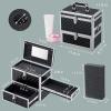 imageFrenessa Nail Polish Makeup Train Case with Drawer and Dividers Manicure Organizer Accessory Storage Makeup Box With Mirror Lockable Keys Nail Kit Organizer Cosmetic Case Jewelry Box  BlackBlack