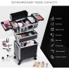imageFrenessa Rolling Makeup Train Case 3 in 1 Professional Cosmetic Trolley Large Storage with keys Swivel Wheels Salon Barber Case Traveling Cart Trunk for Make Up Nail Tech  Vintage Rose GoldBlack Vintage