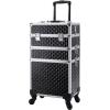 imageFrenessa Rolling Makeup Train Case 3 in 1 Professional Cosmetic Trolley Large Storage with keys Swivel Wheels Salon Barber Case Traveling Cart Trunk for Make Up Nail Tech  Vintage Rose GoldBlack Vintage